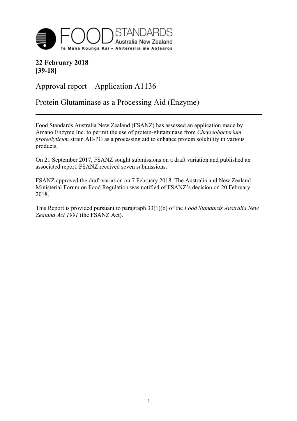 Protein Glutaminase As a Processing Aid (Enzyme)