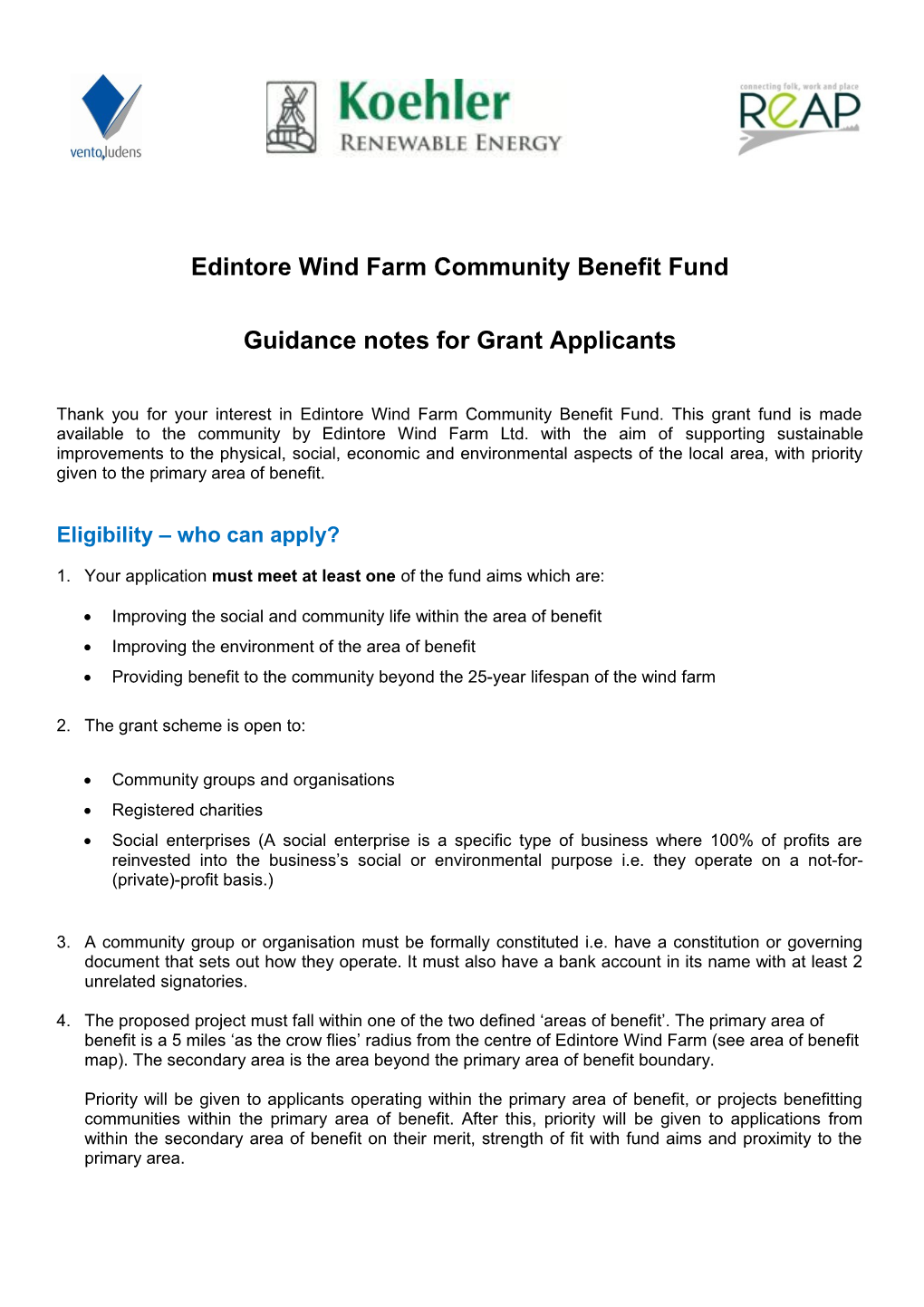 Edintore Wind Farm Community Benefit Fund