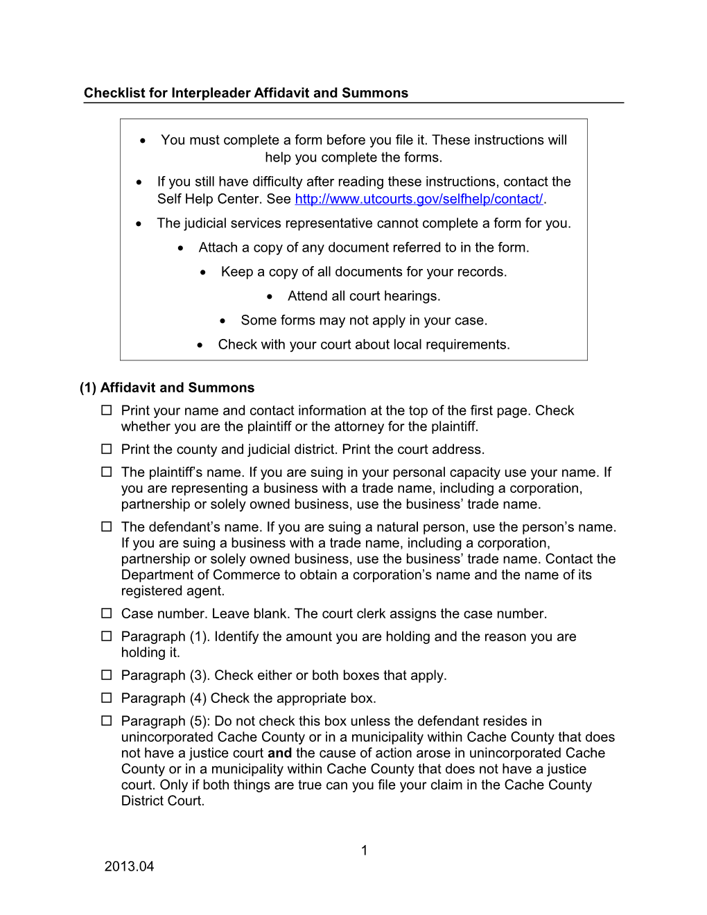 Checklist for Interpleader Affidavit and Summons