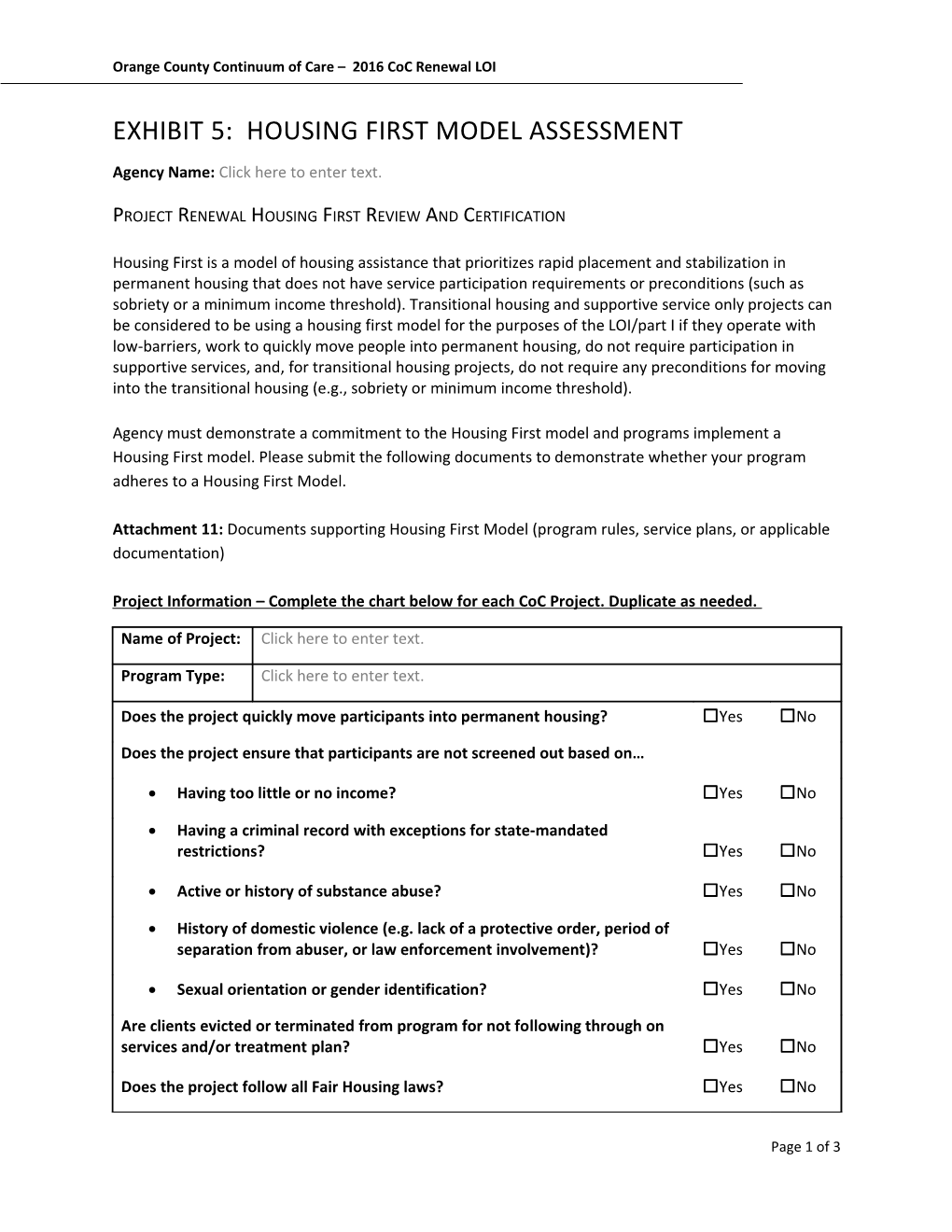 Exhibit 5: Housing First Model Assessment