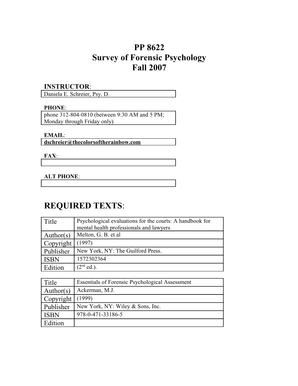 Survey of Forensic Psychology