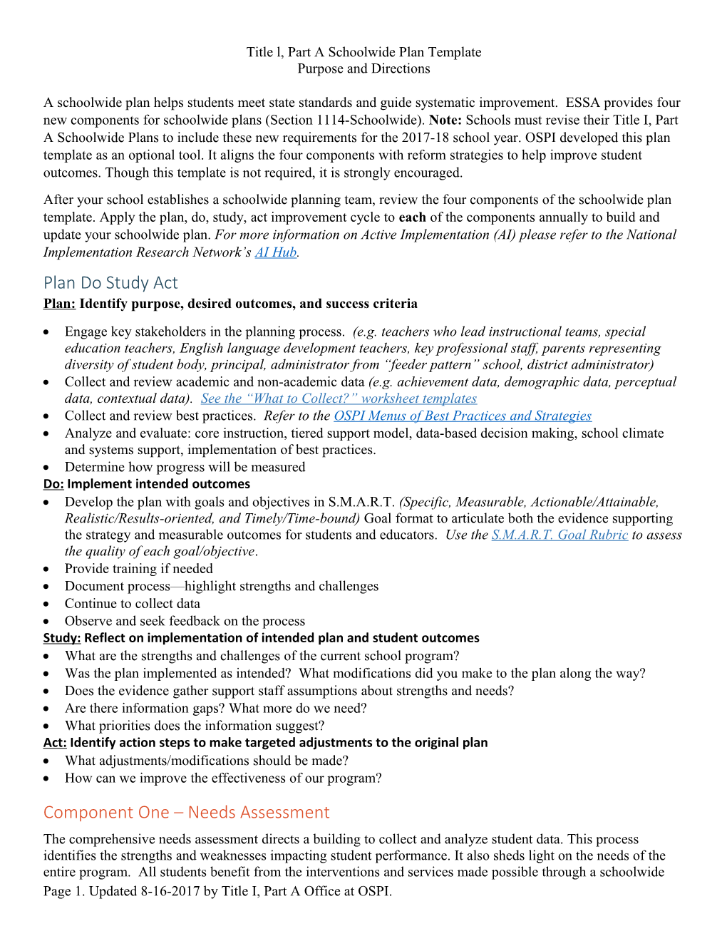 Title L, Part a Schoolwide Plan Template