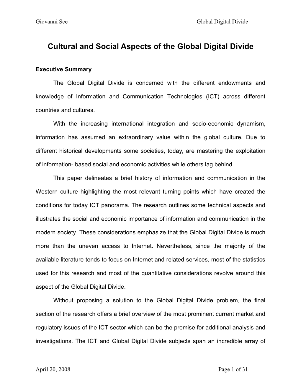 Cultural Aspects of the Global Digital Divide