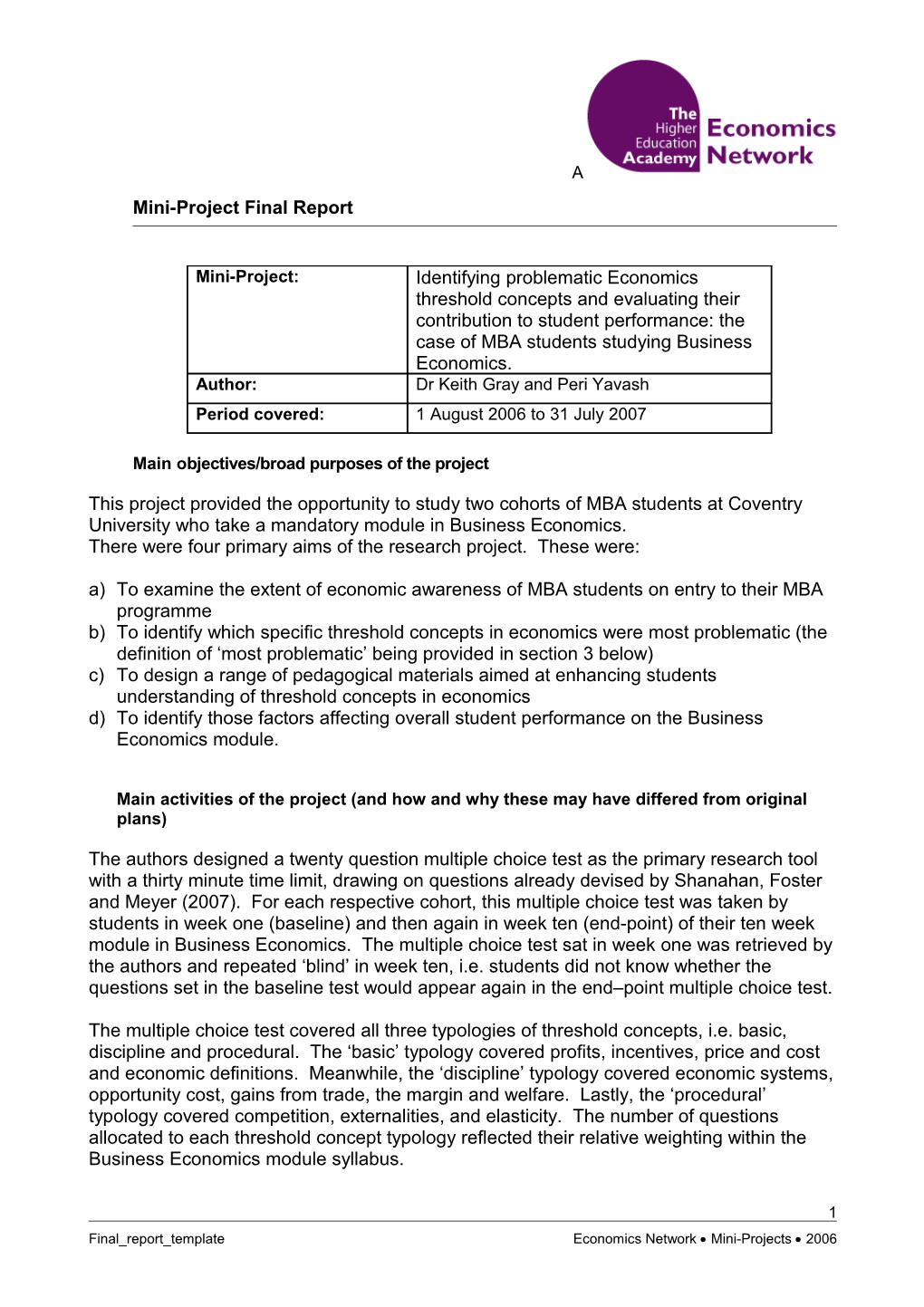 Threshold Concepts Mini-Project Final Report