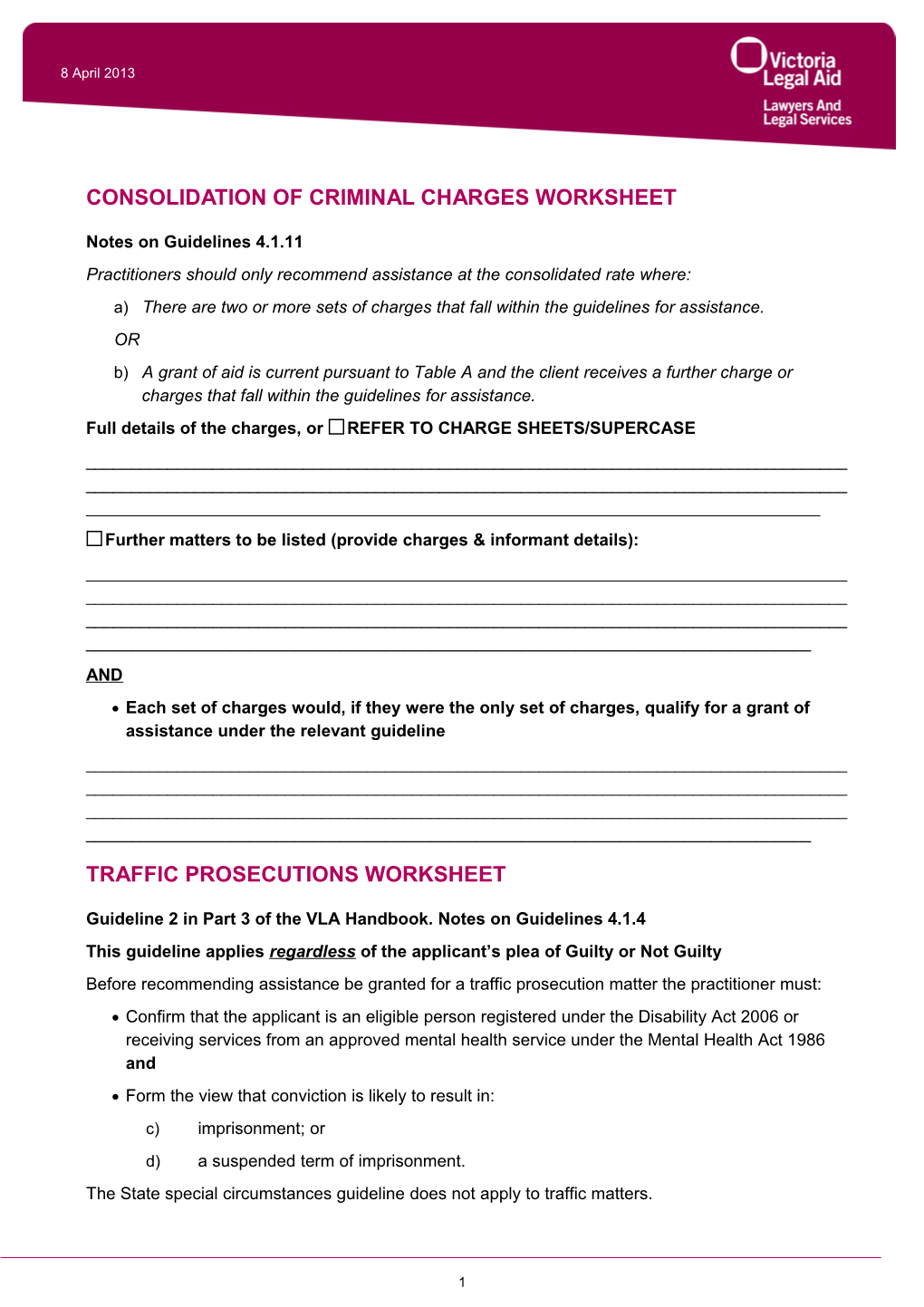 Consolidation of Criminal Charges Worksheet
