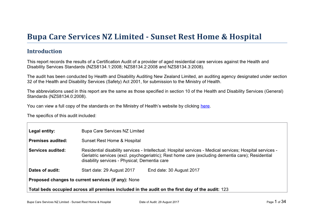 Bupa Care Services NZ Limited - Sunset Rest Home & Hospital
