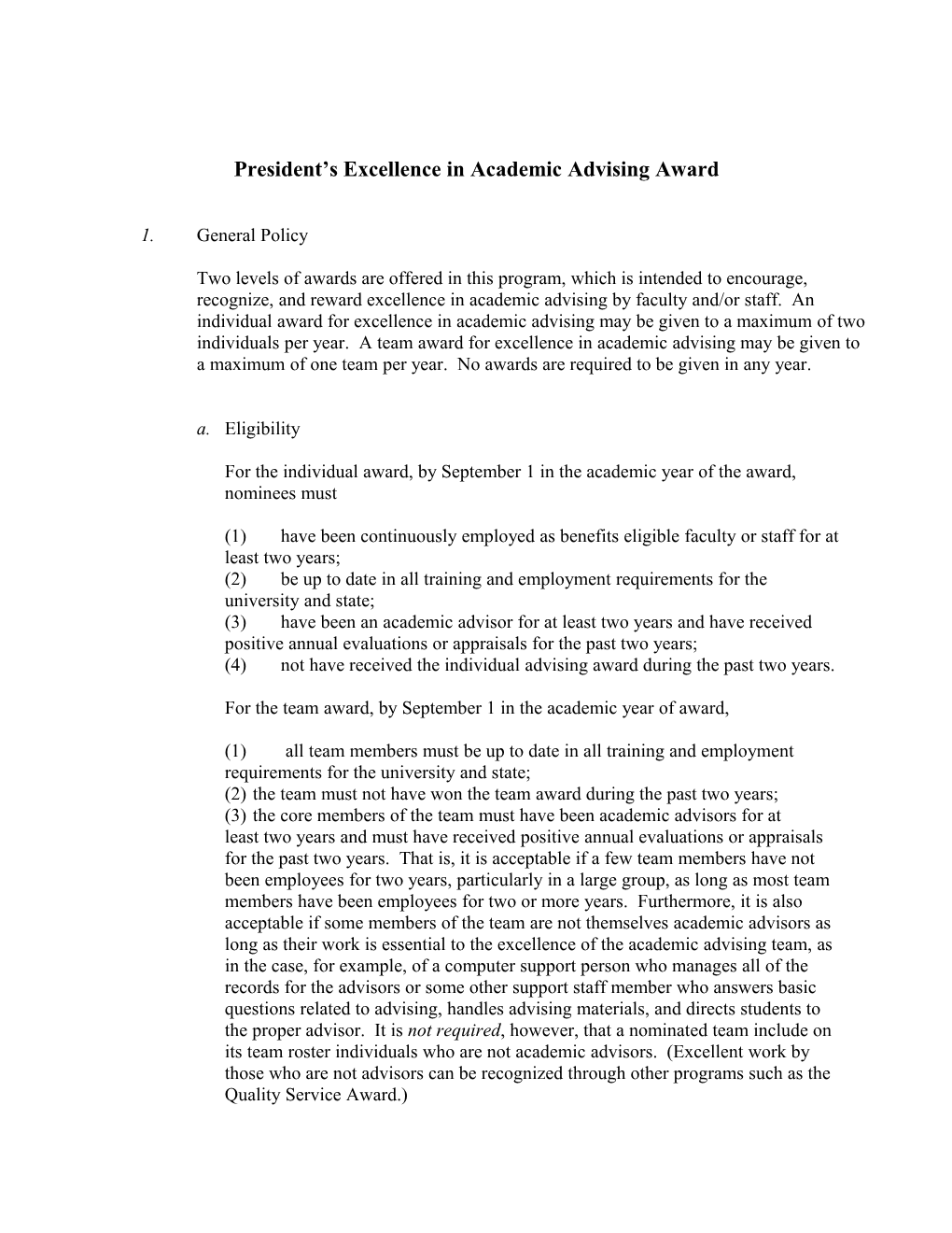 President S Excellence in Academic Advising Award