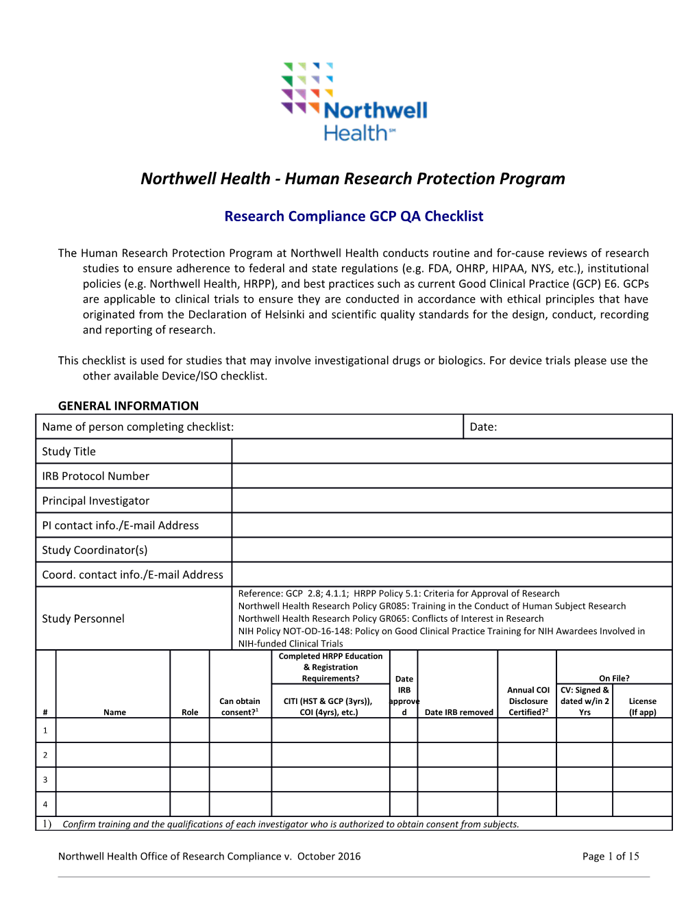 Northwell Health - Human Research Protection Program