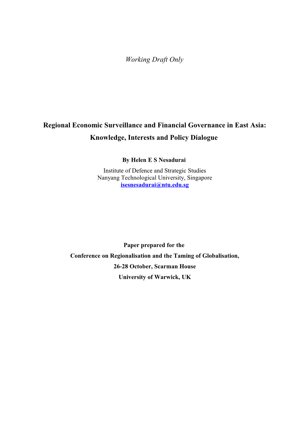 Regional Surveillance Mechanisms and Financial Governance in East Asia