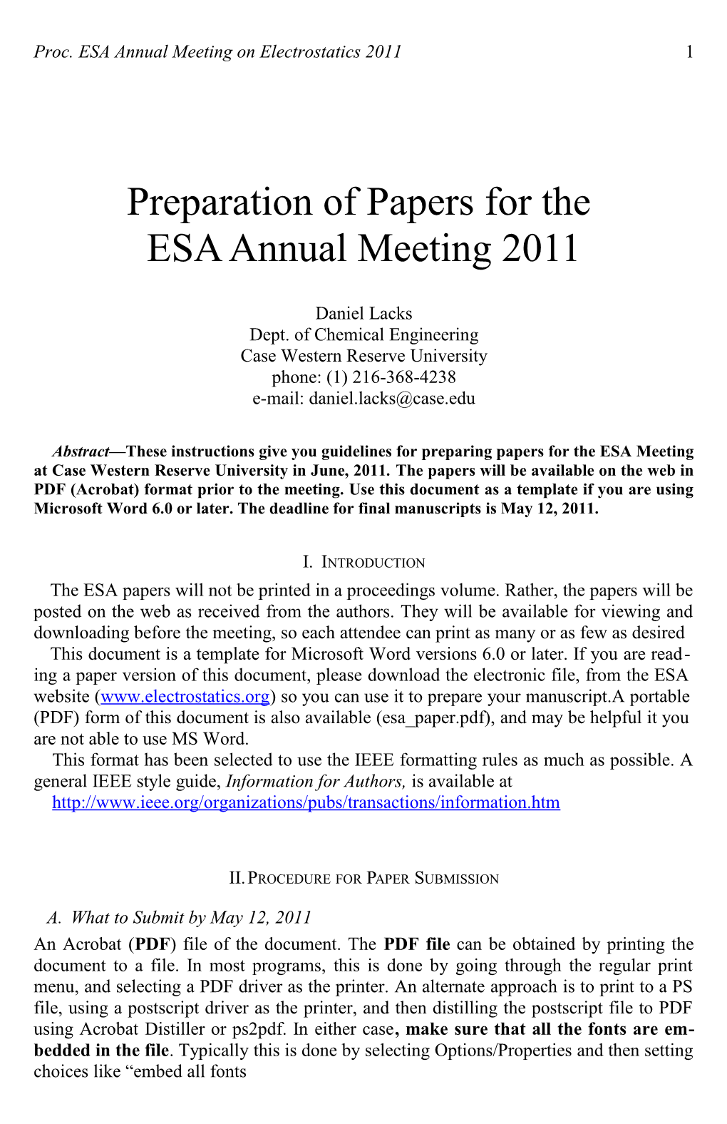 Proc. ESA Annual Meeting on Electrostatics 2011