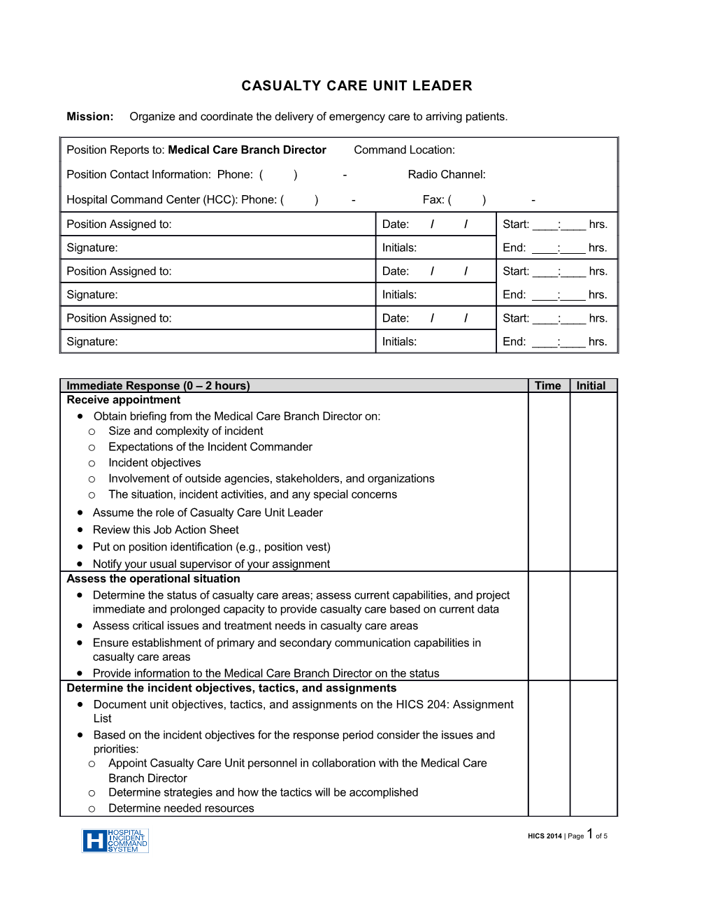 Casualty Care Unit Leader