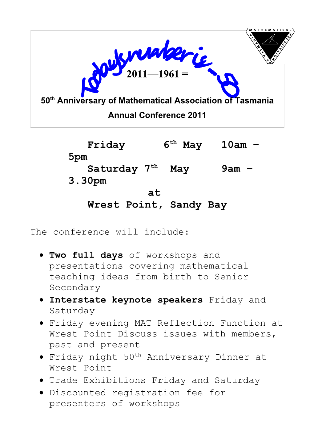 50Th Anniversary of Mathematical Association of Tasmania