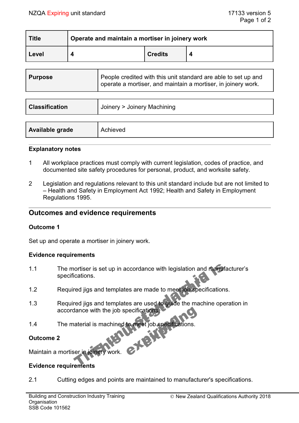 17133 Operate and Maintain a Mortiser in Joinery Work