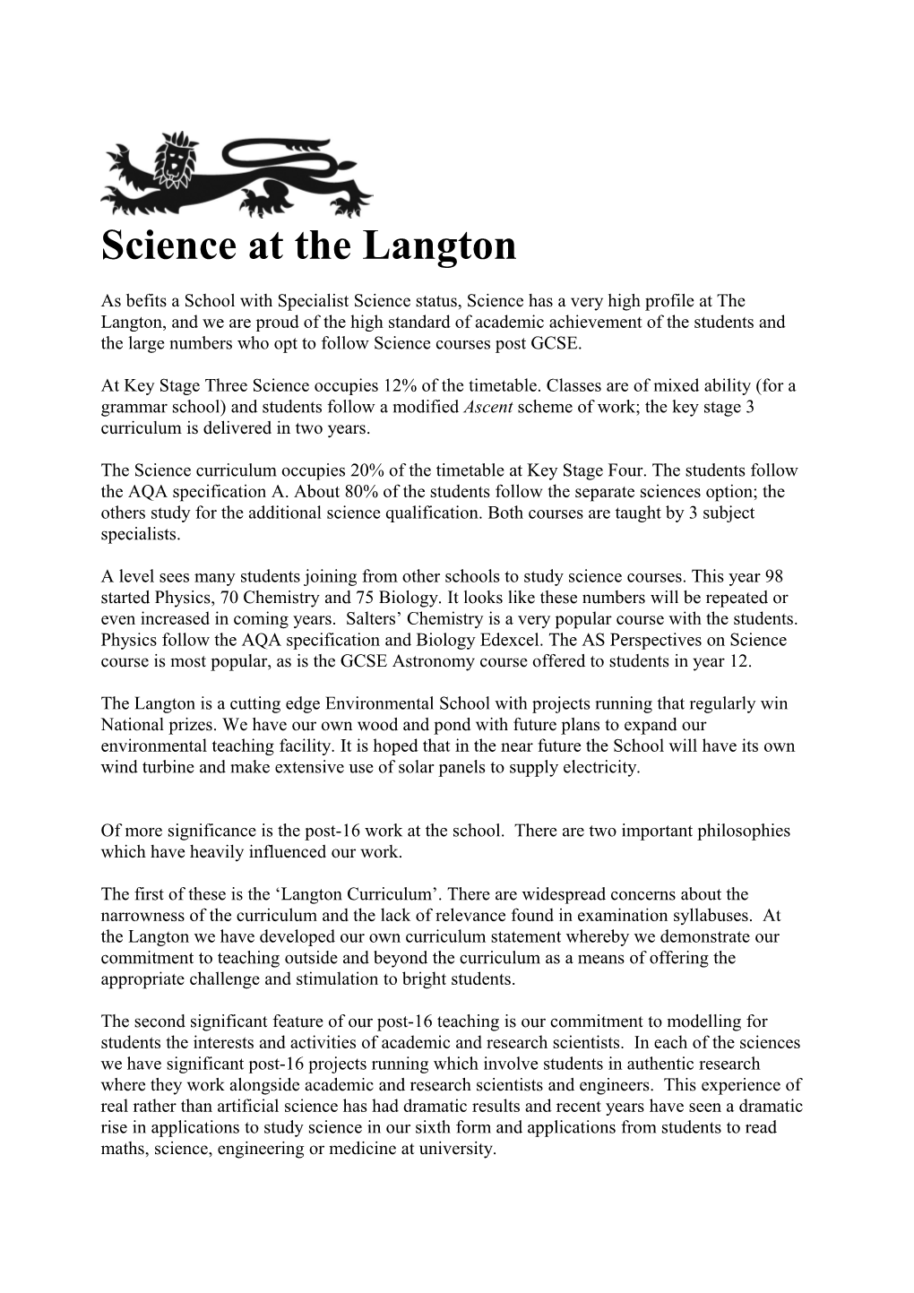 Science at the Langton