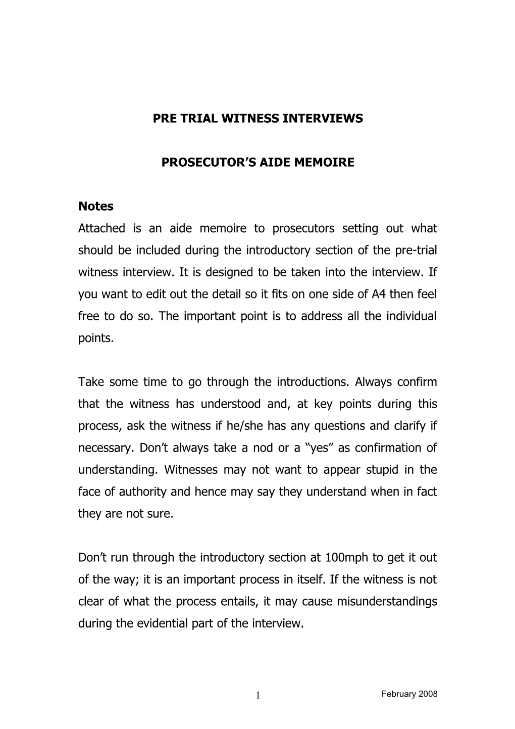 Pre Trial Witness Interviews