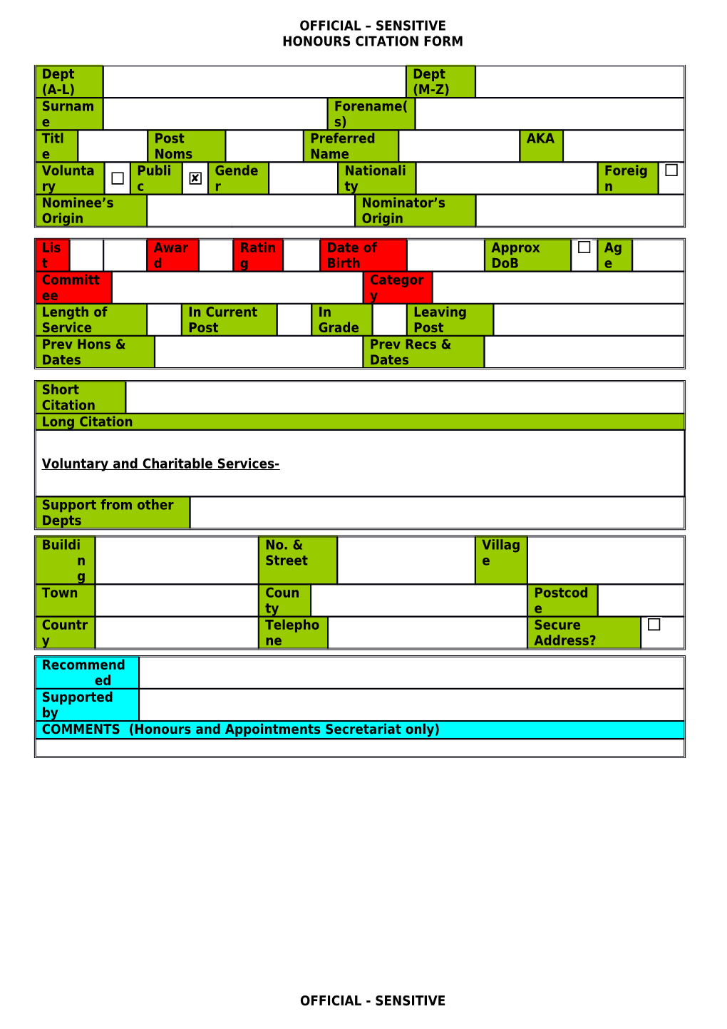 Honours Citation Form