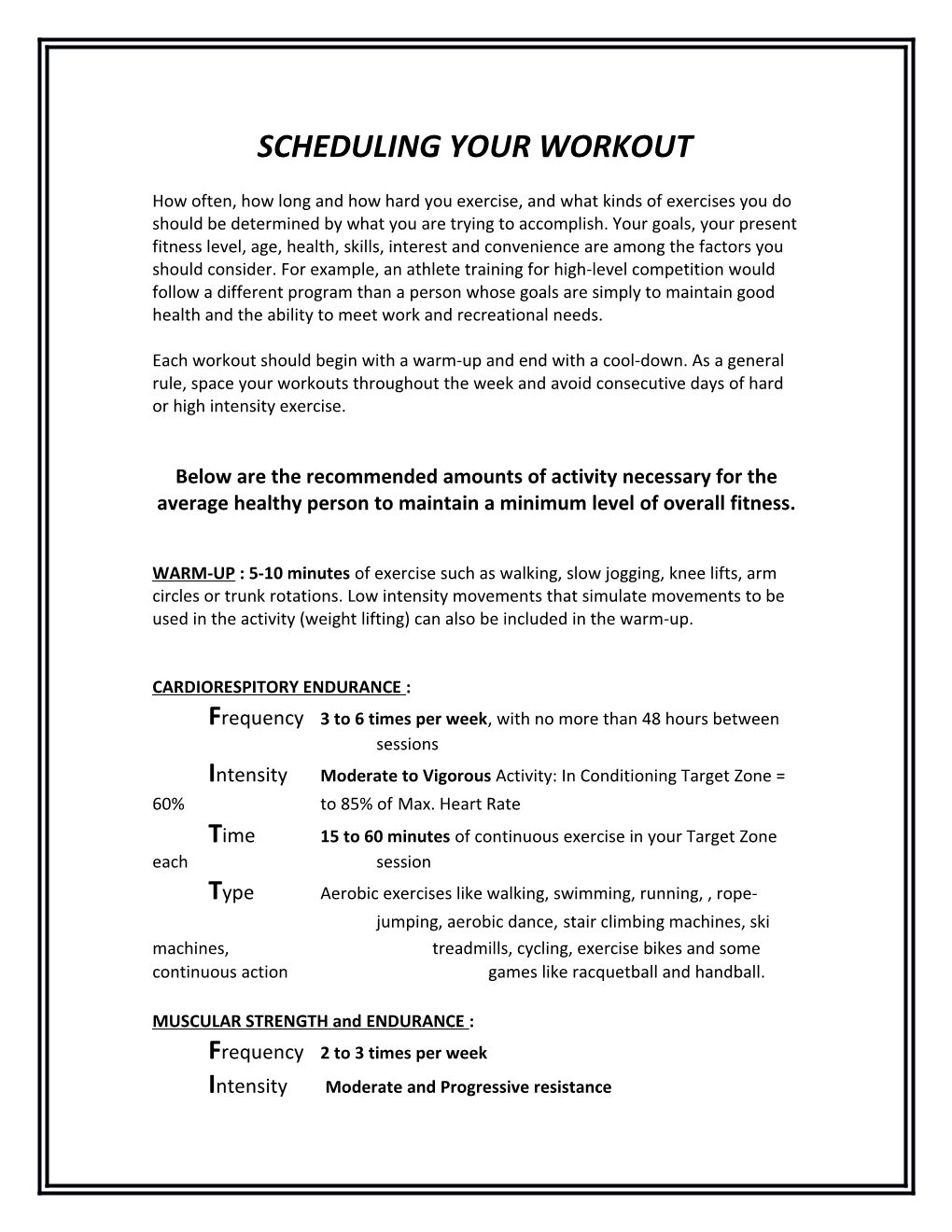 Scheduling Your Workout