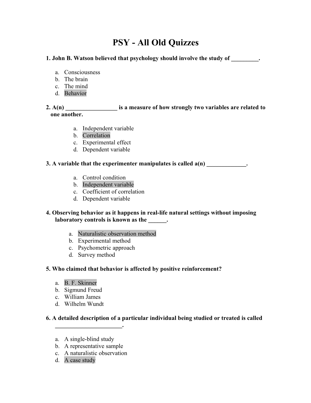 PSY - All Old Quizzes