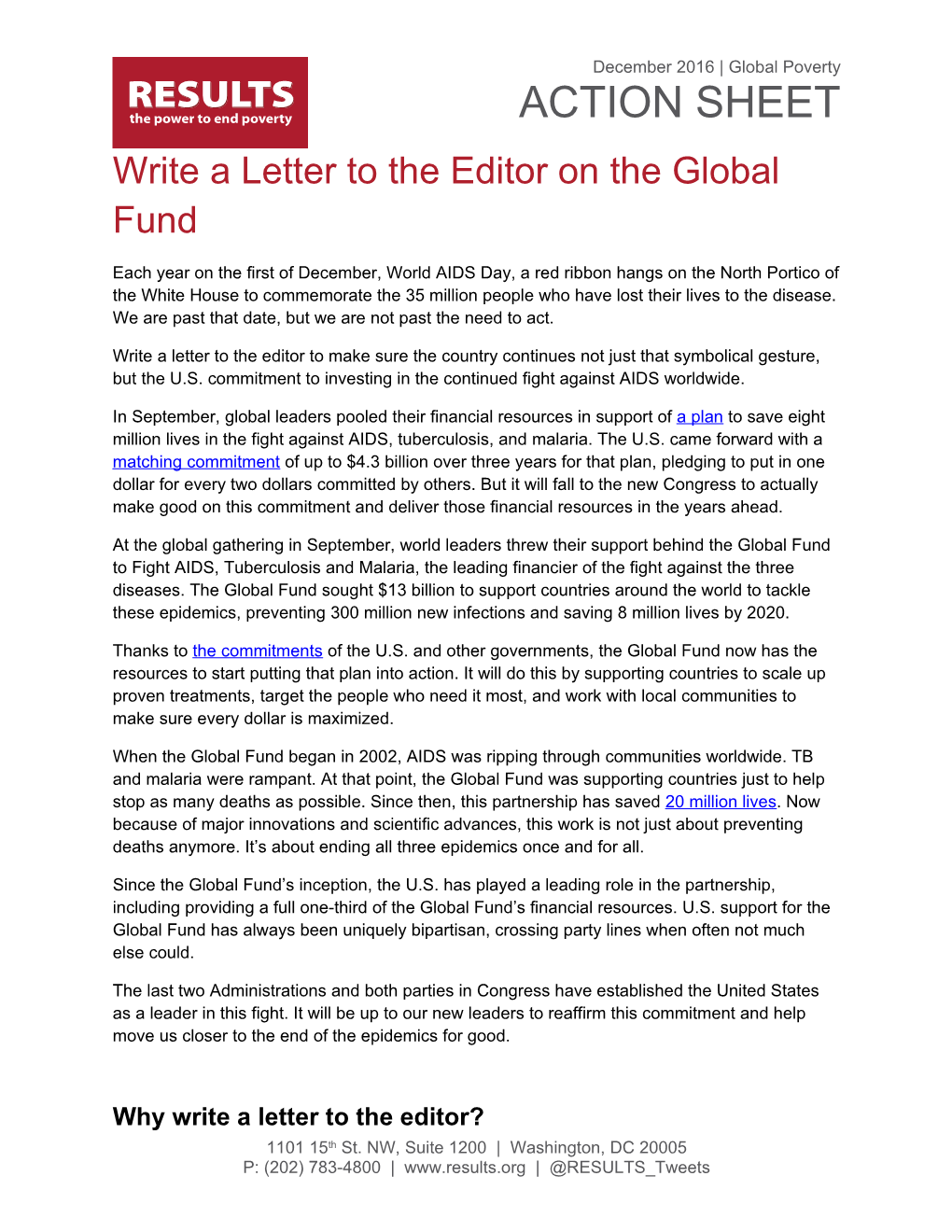 Write a Letter to the Editor on the Global Fund