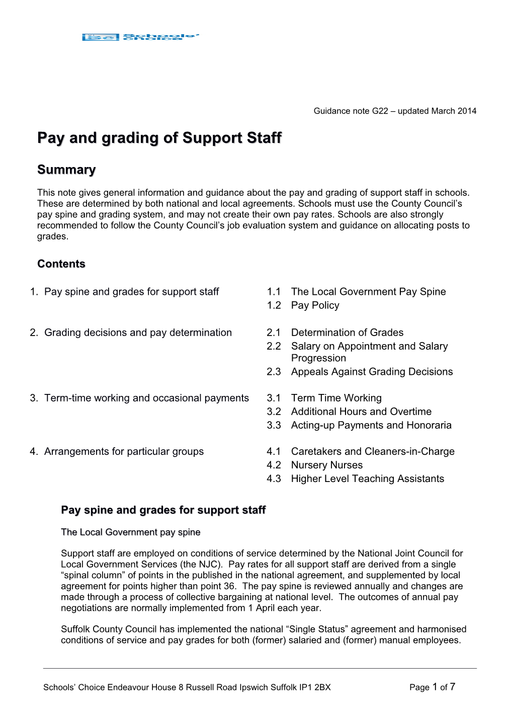 Pay and Grading of Support Staff