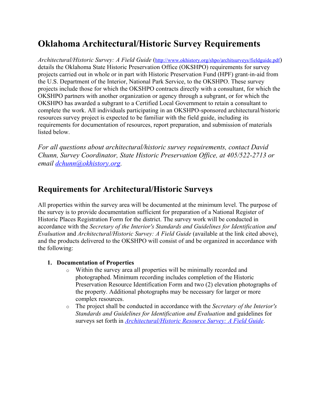 Oklahoma Architectural/Historicsurvey Requirements
