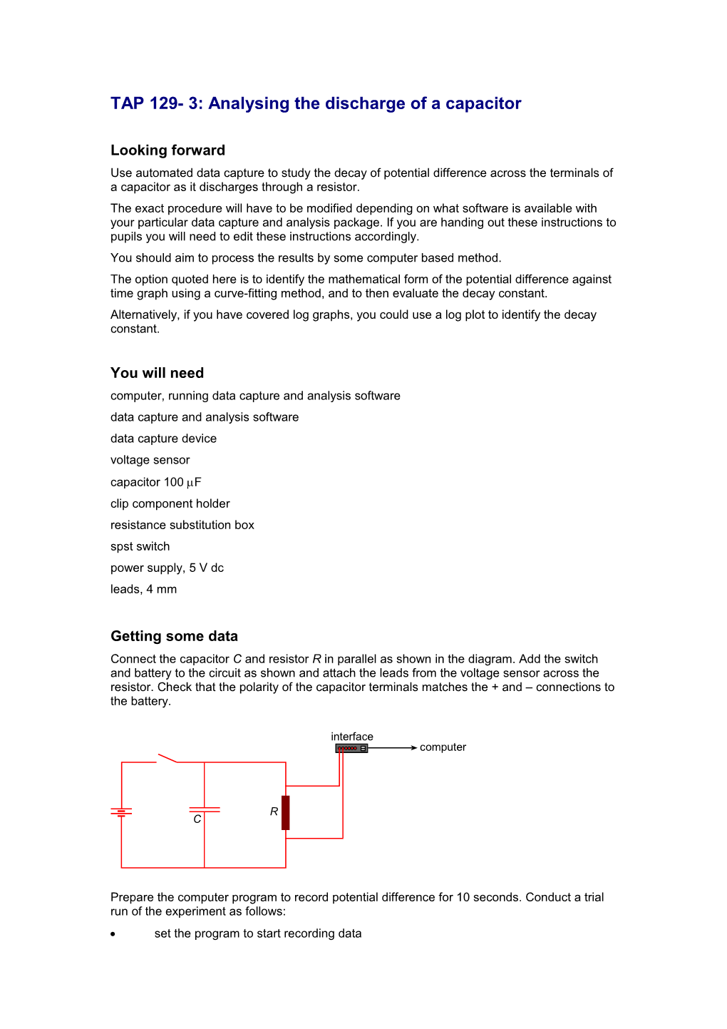 TAP 129- 3: Analysing the Discharge of a Capacitor