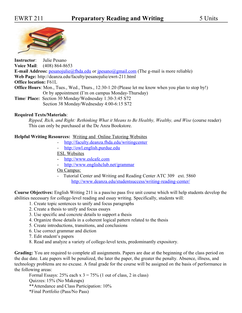 EWRT 211 Preparatory Reading and Writing 5 Units