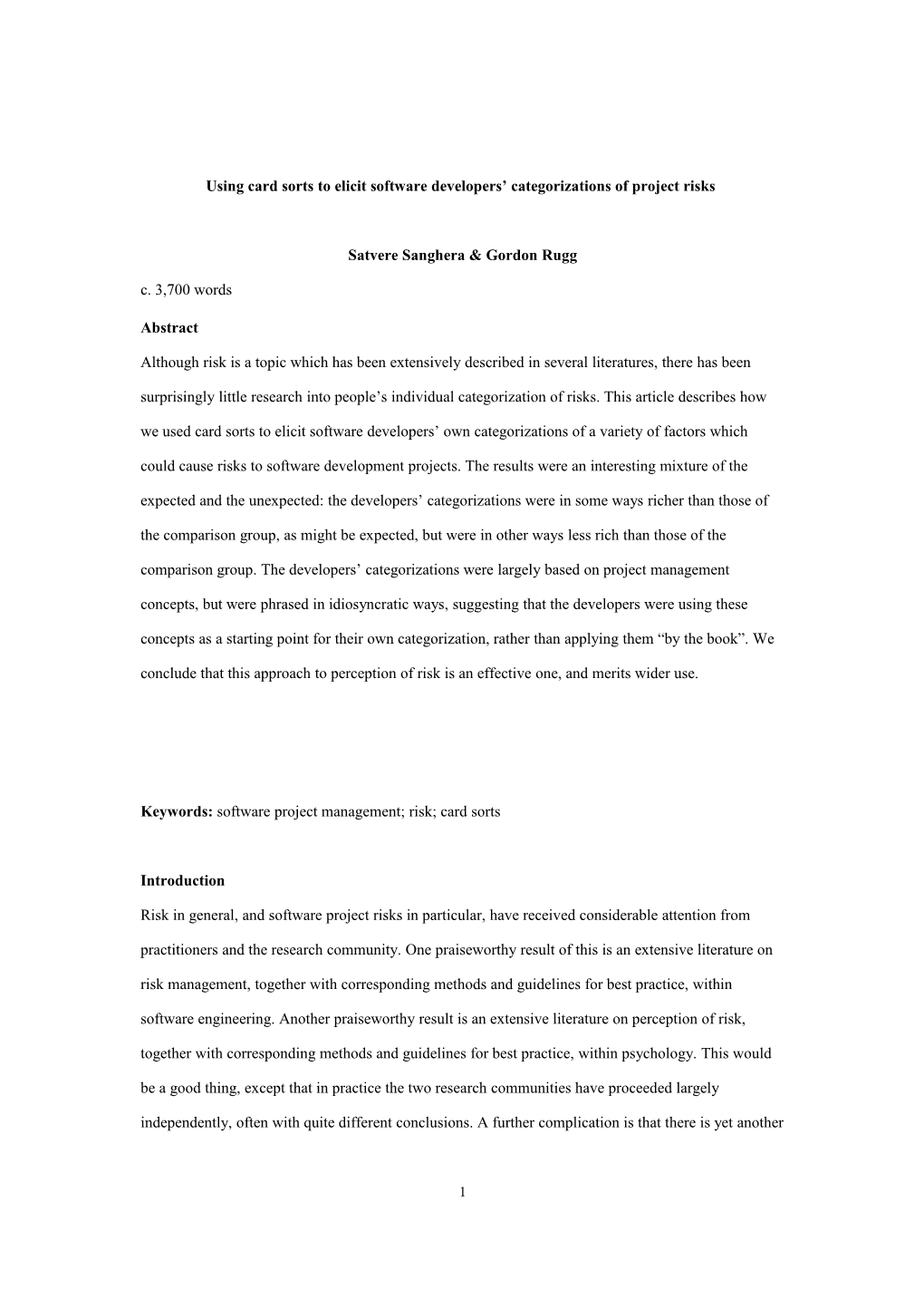 Using Card Sorts to Elicit Software Developers Categorizations of Project Risks