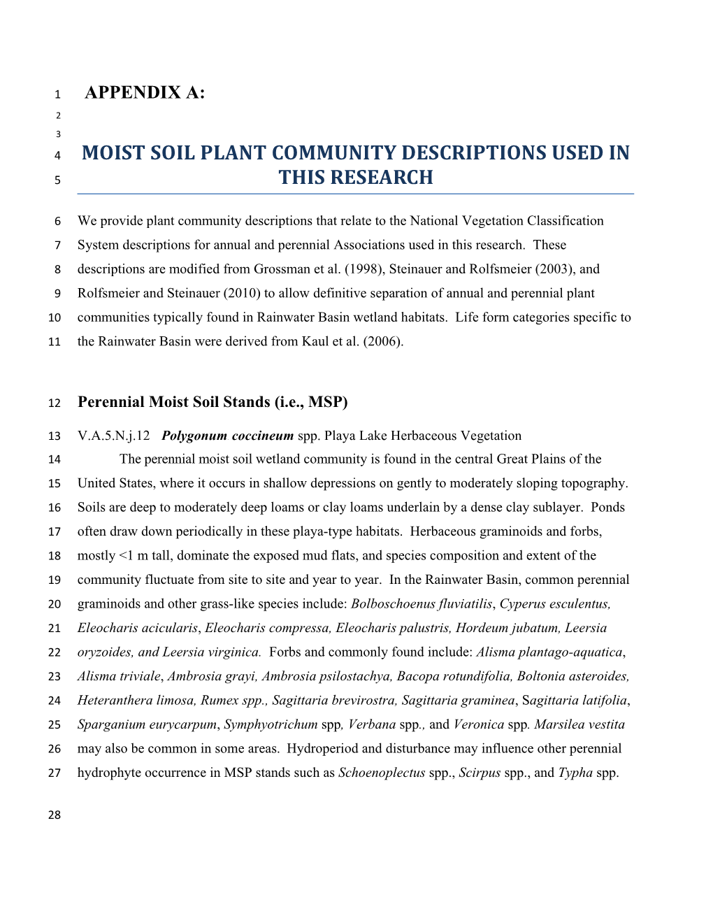 Moistsoilplantcommunitydescriptionsusedin Thisresearch