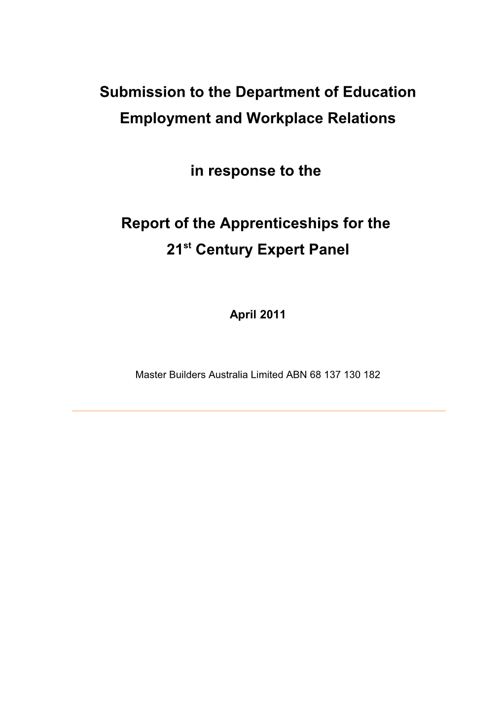 Submission to the Department of Education Employment and Workplace Relations