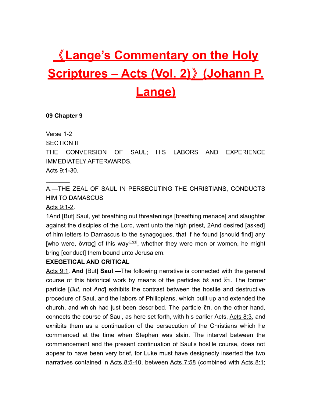 Lange S Commentary on the Holy Scriptures Acts (Vol. 2) (Johann P. Lange)