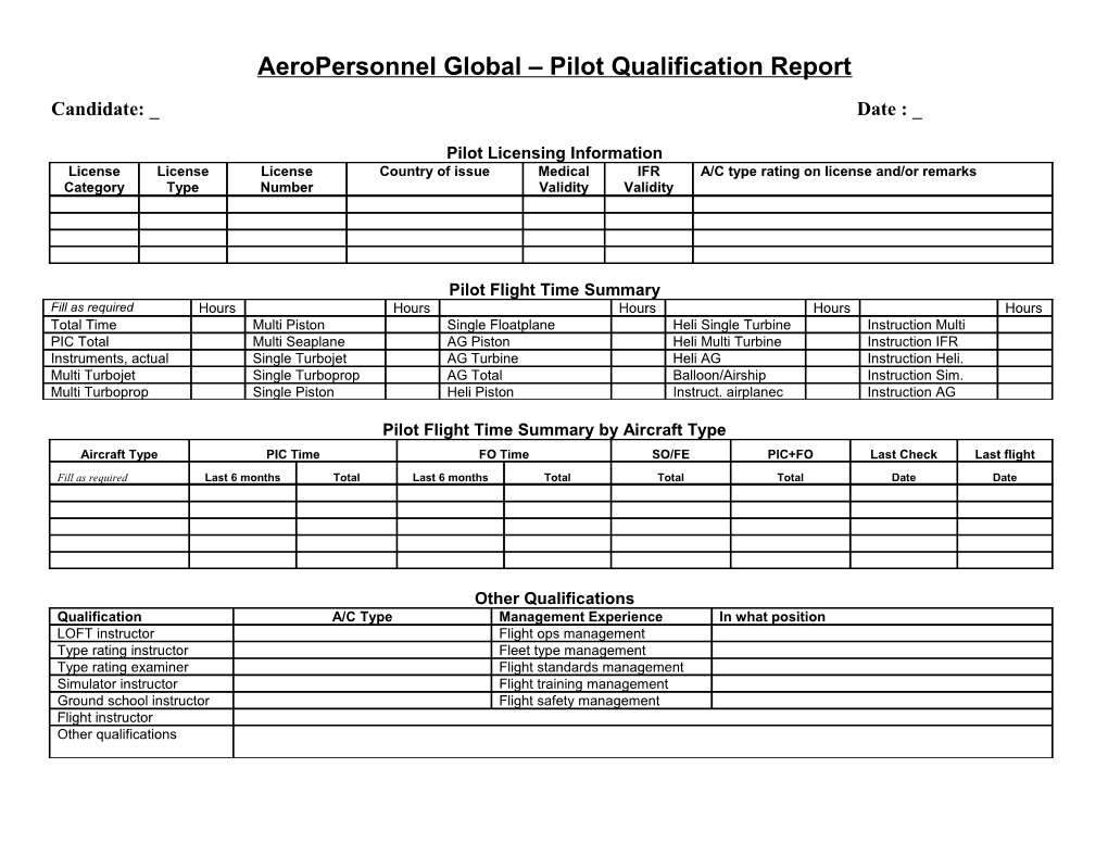 Aeropersonnel Global Pilot Qualification Report