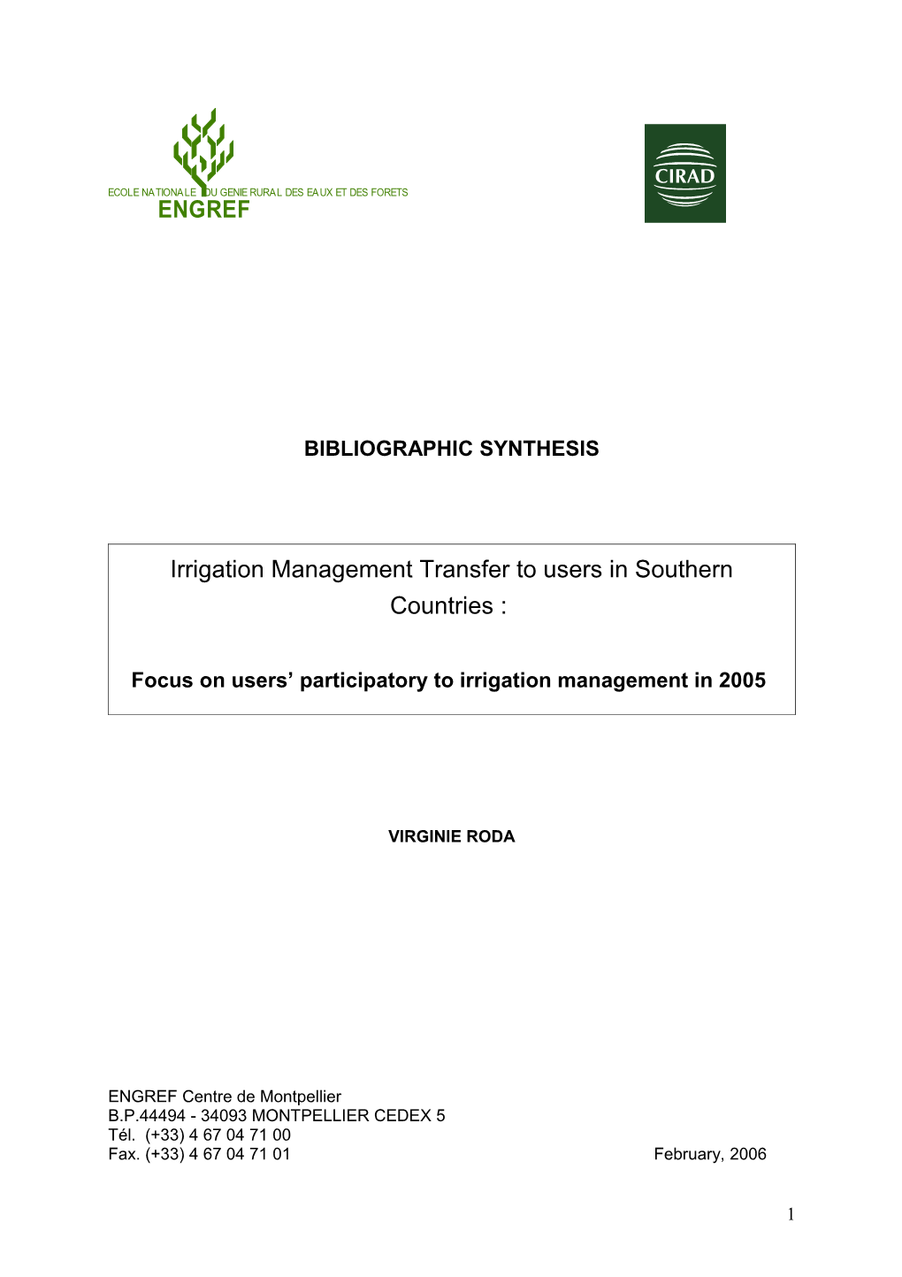 Irrigation Management Transfer to Users in Southern Countries