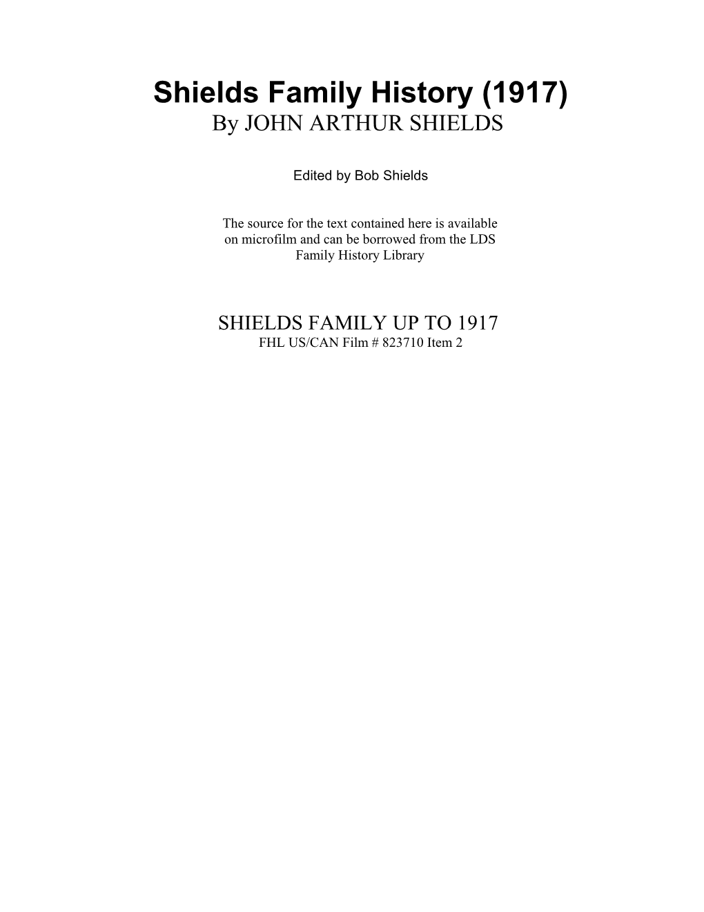 Shields Family History to 1917
