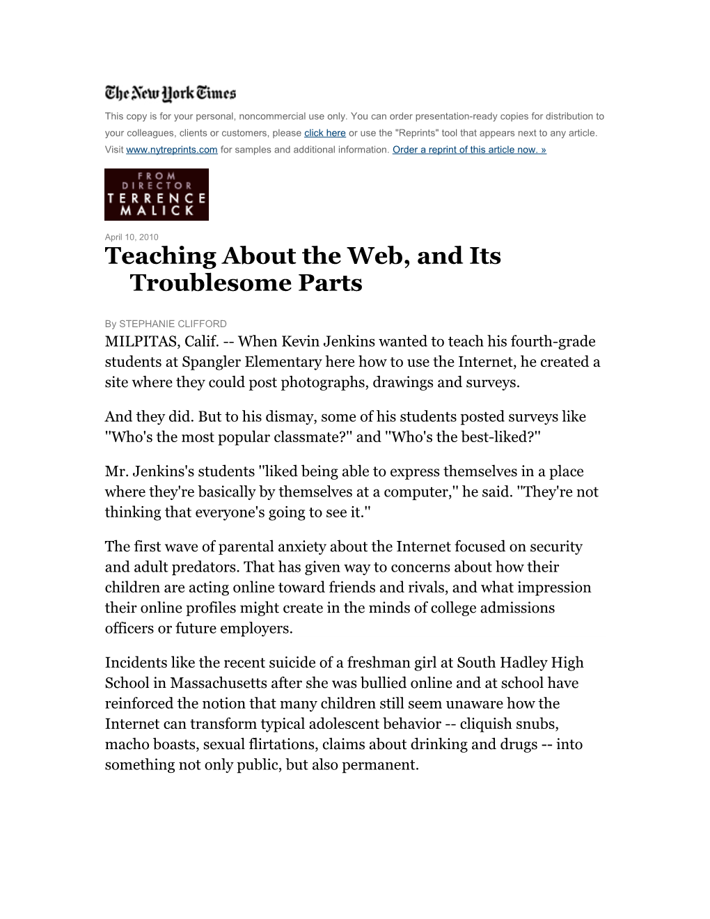 Teaching About the Web, and Its Troublesome Parts