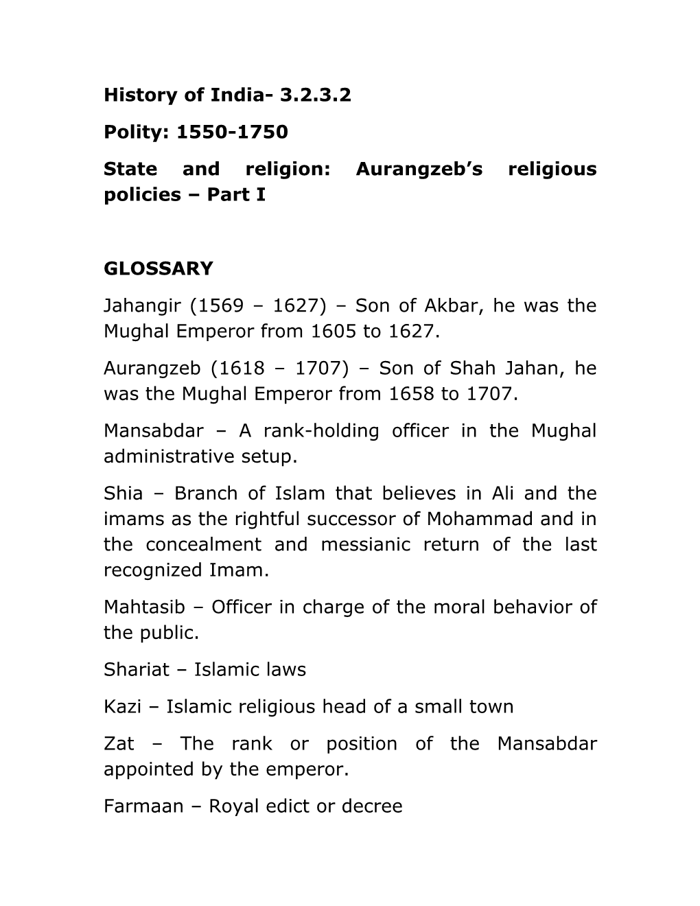 State and Religion: Aurangzeb S Religious Policies Part I
