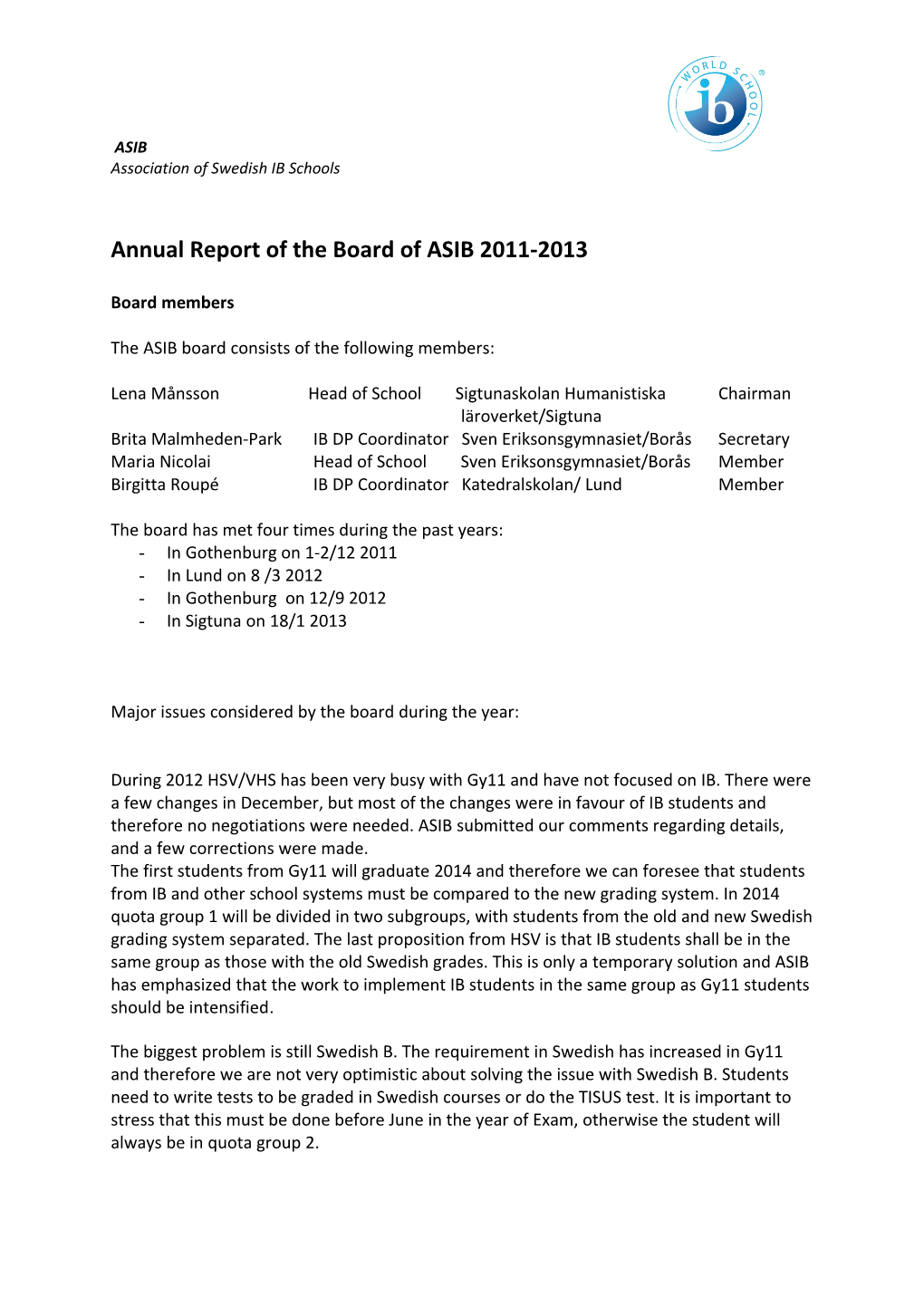 Annual Report of the Board of ASIB 2009-2010