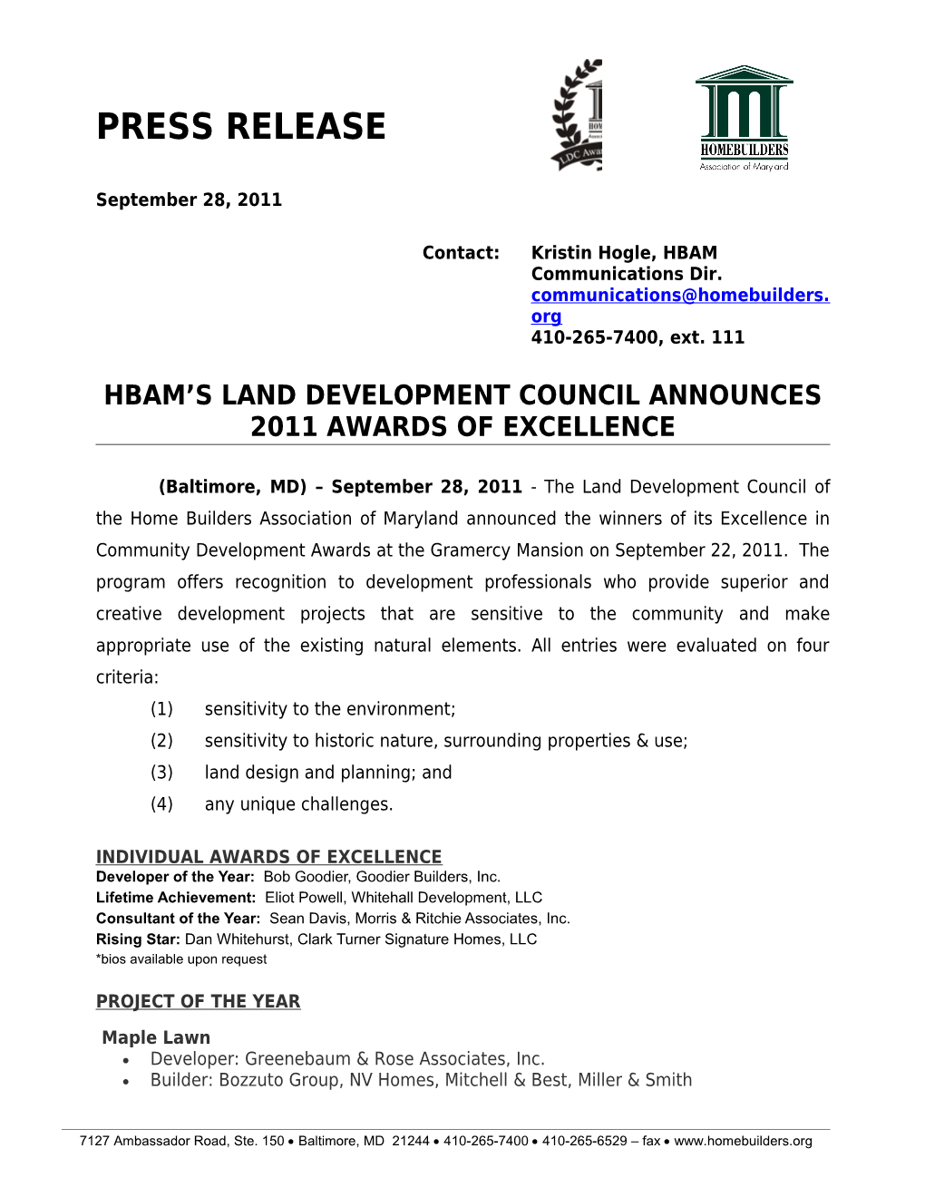 Hbam S Land Development Council Announces