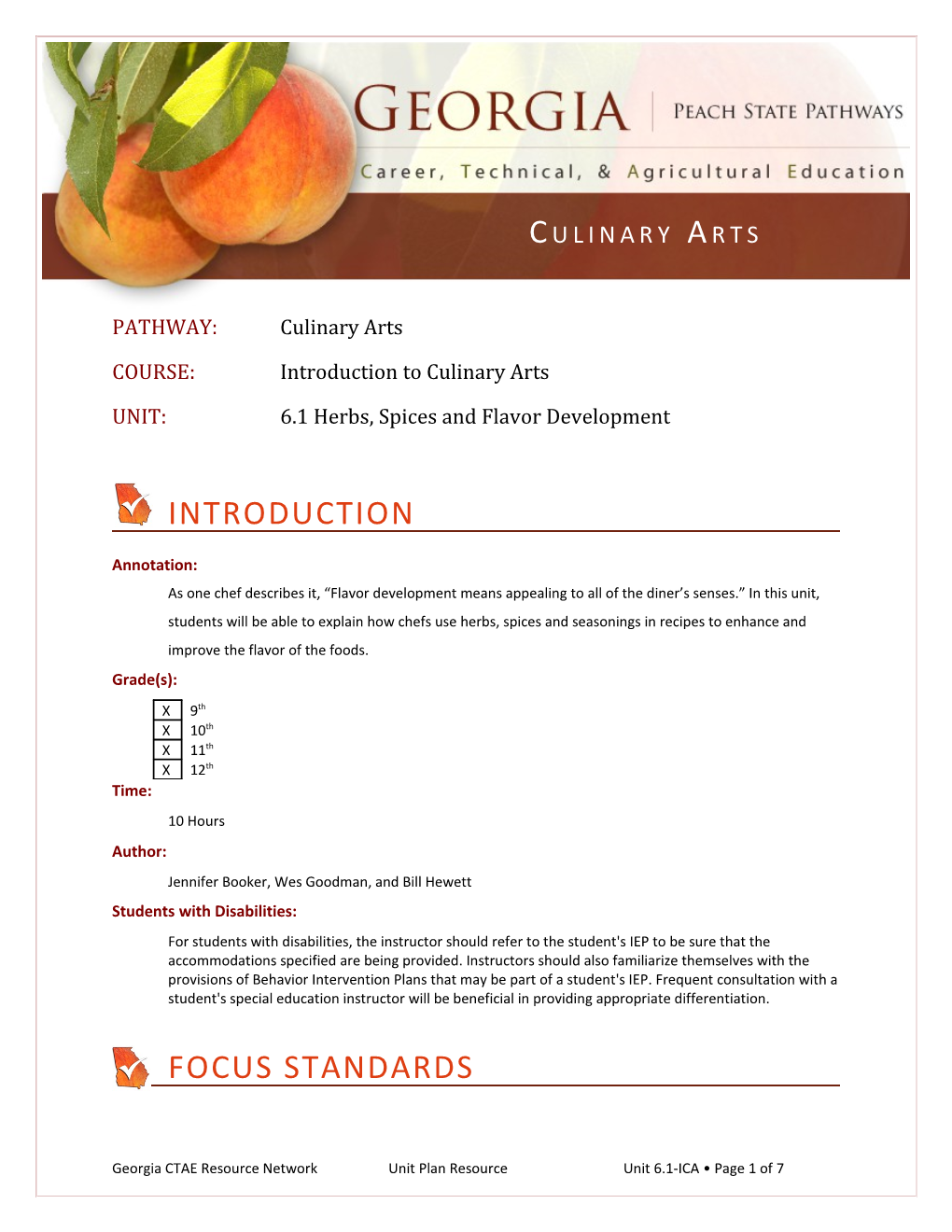 COURSE: Introduction to Culinary Arts