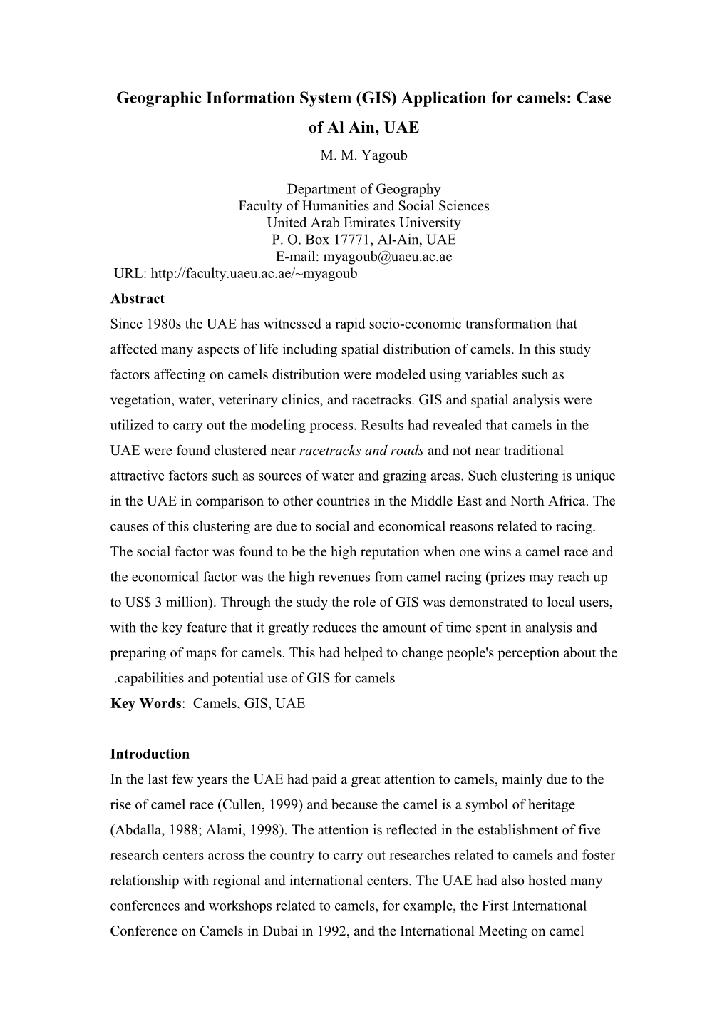 Geographic Information System (GIS) Application for Camels: Case of Al Ain, UAE