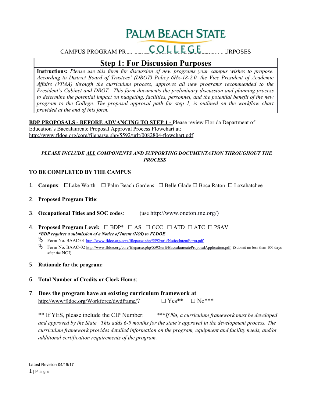 Campus Program Proposal Form for Discussion Purposes