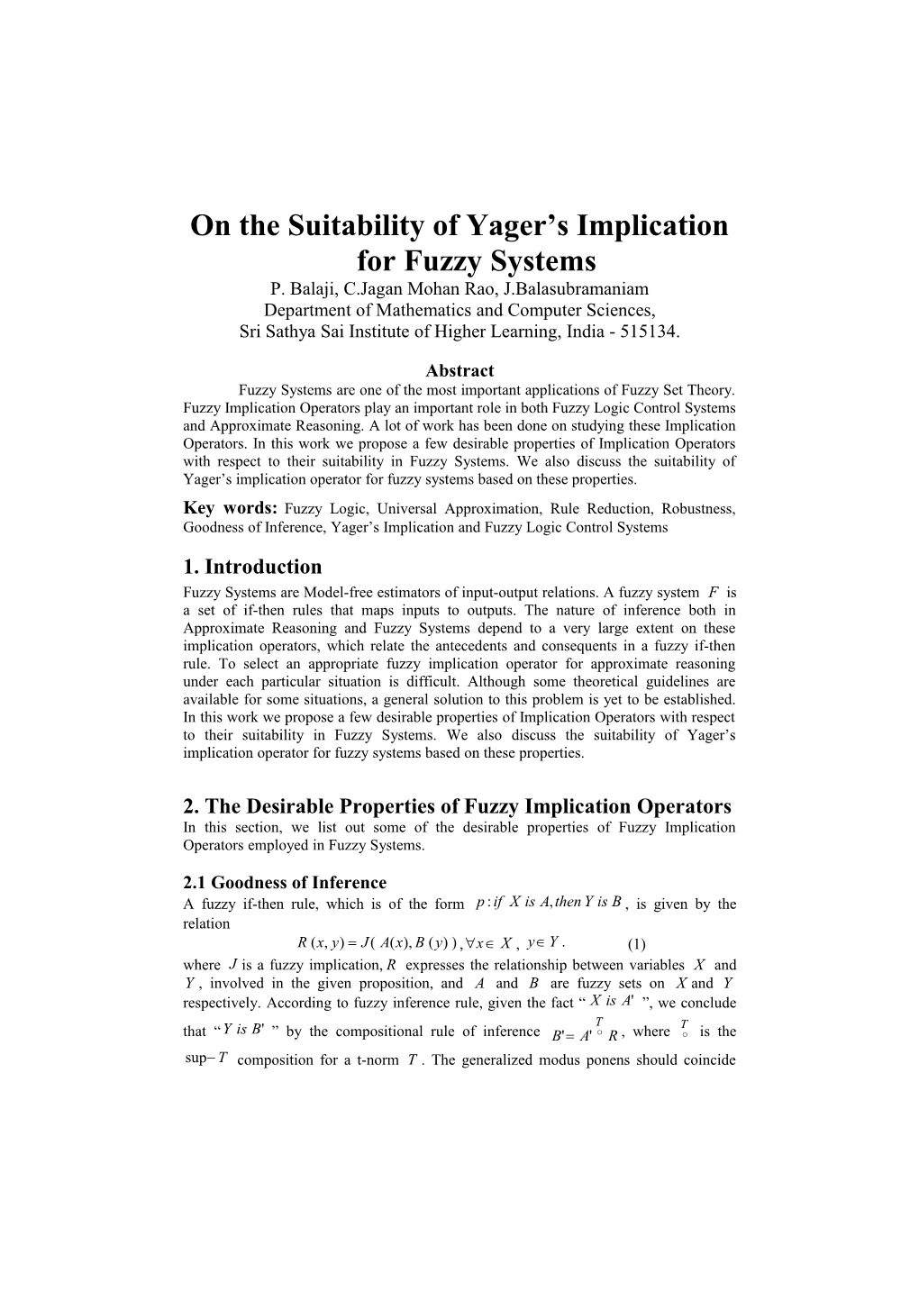 On the Suitability of Yager S Implication for Fuzzy Systems