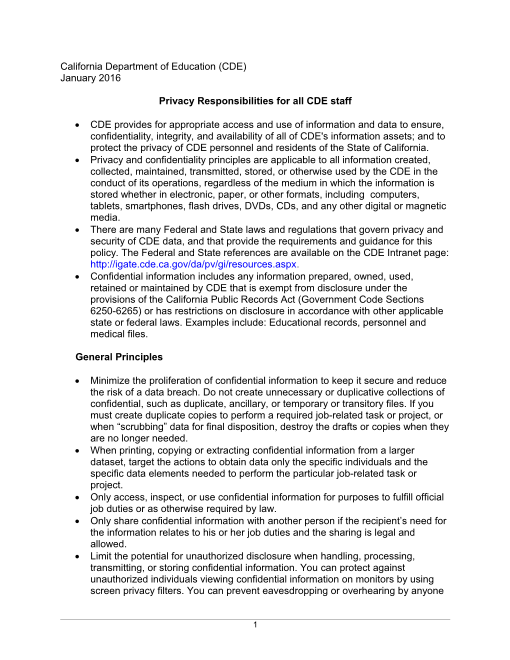 Privacy and Confidentiality DEAM 10600 (CA Dept of Education)