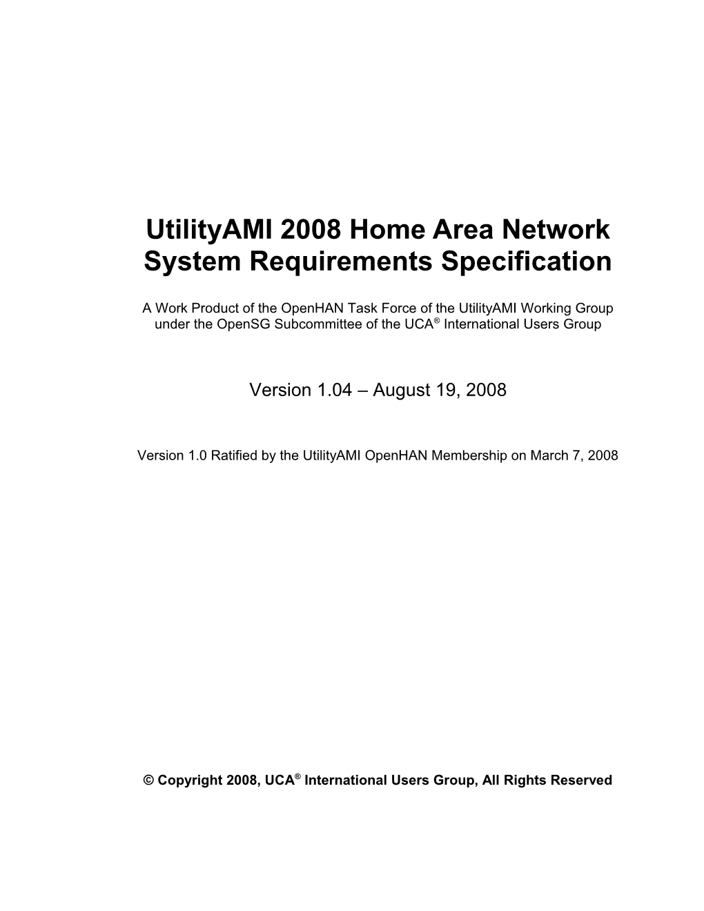 Utilityami 2008 Home Area Network System Requirements Specification