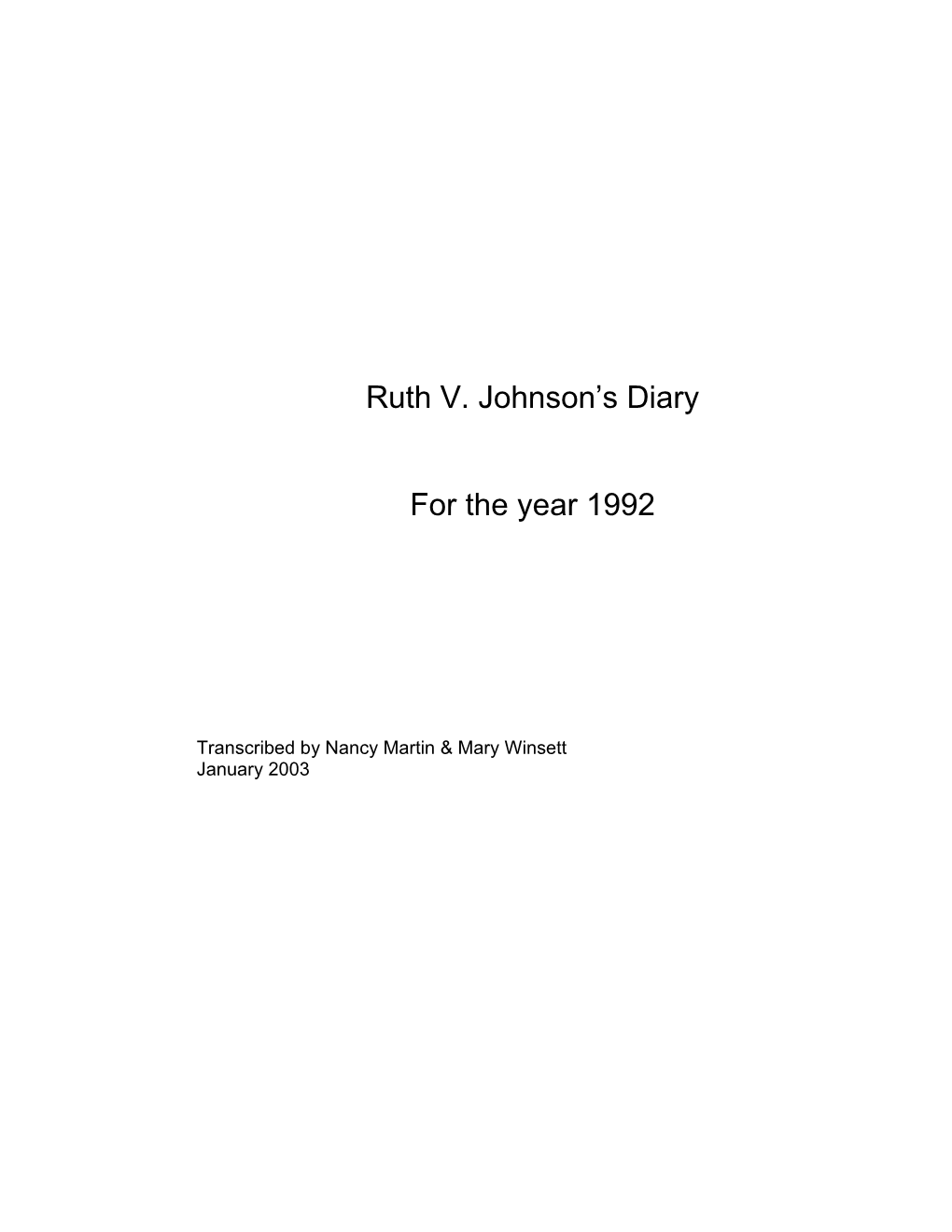 Ruth V. Johnson S Diary