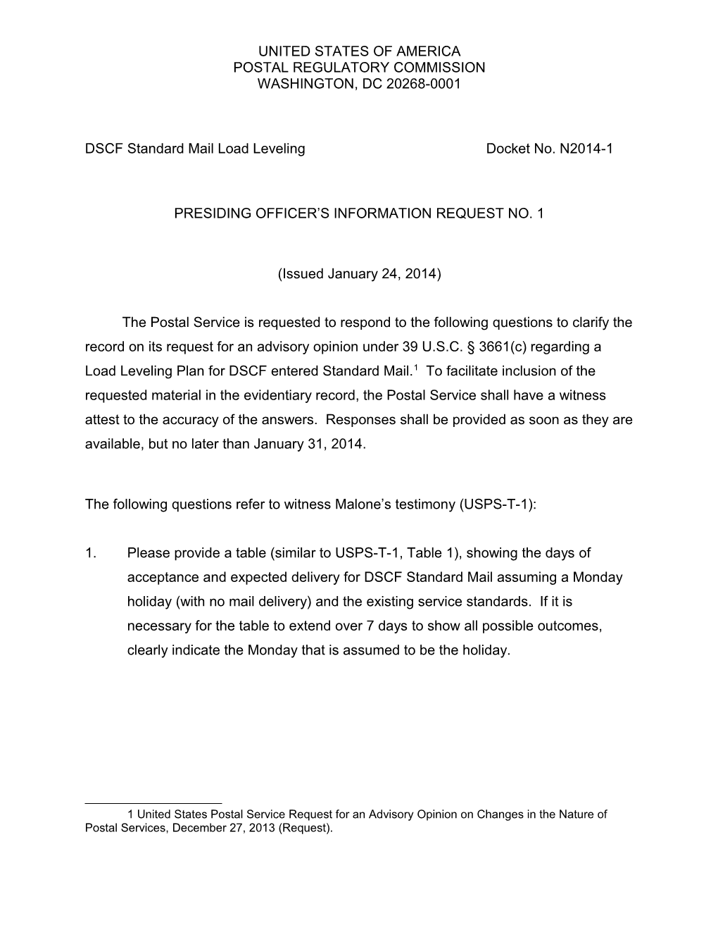 DSCF Standard Mail Load Levelingdocket No.N2014-1