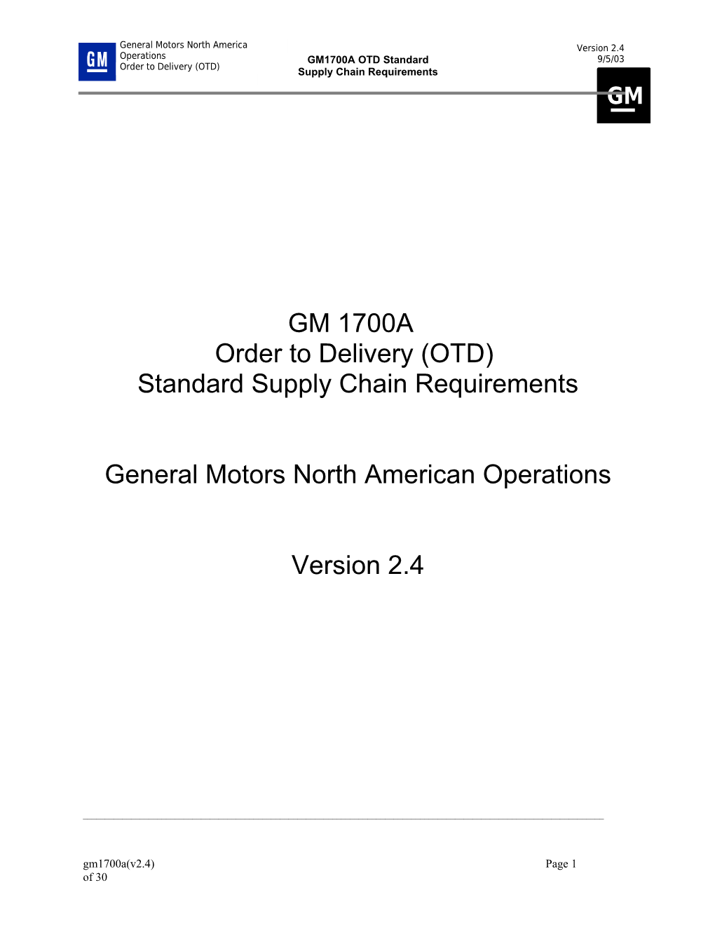 GM 1700 - Production Control & Logistics SOR