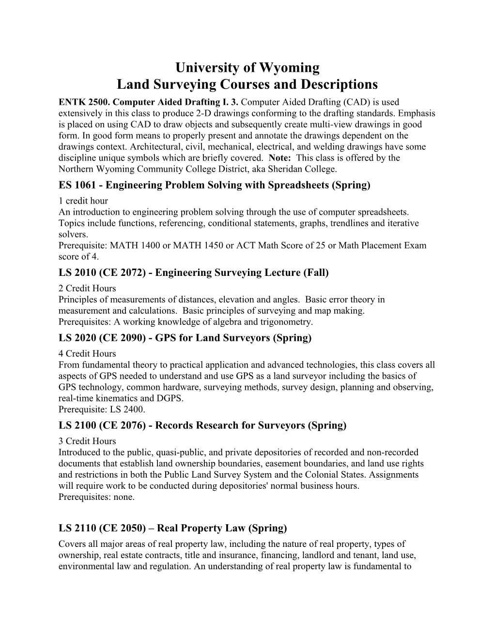 Land Surveying Courses and Descriptions