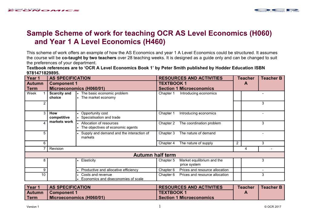 Sample Scheme of Work (Co-Teach) - a Level Economics