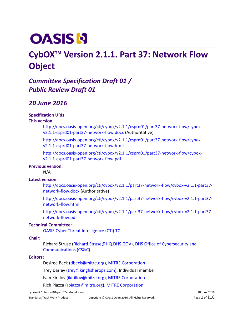 Cybox Version 2.1.1. Part 37: Network Flow Object